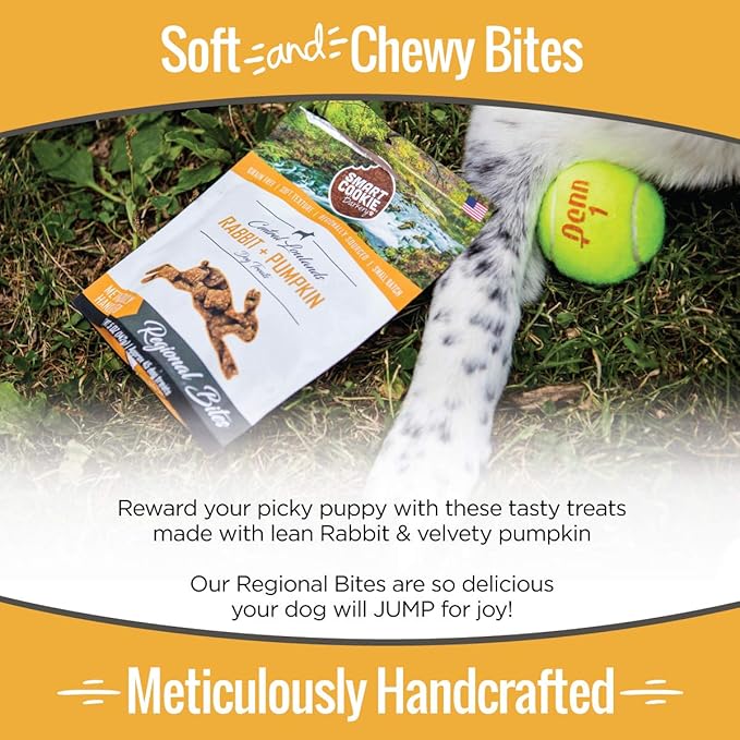 Smart Cookie All Natural Dog Treats - Rabbit & Pumpkin - Training Treats for Dogs with Allergies or Sensitive Stomachs - Soft Dog Treats, Grain Free, Chewy, Human-Grade, Made in USA - 5oz, Pack of 3