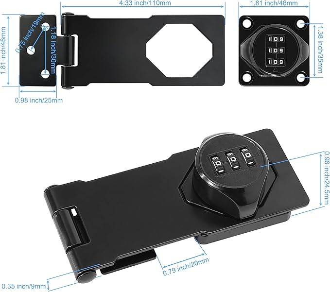 Password Rotary Hasp Locks,Black 1 Pack Cabinet Locks with Combination,Keyless Security Latch for Sliding Barn Door, Gate, Small Door, Closet, Drawers