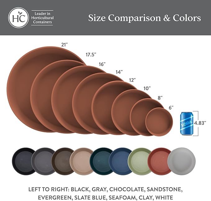 The HC Companies Flower Pot Saucers - Plastic Plant Saucer for Outdoors & Indoors - Traditional Design Plant Pot Trays for Water Drainage - Durable & Stylish Round Plant Tray (17.5-inch Sandstone)