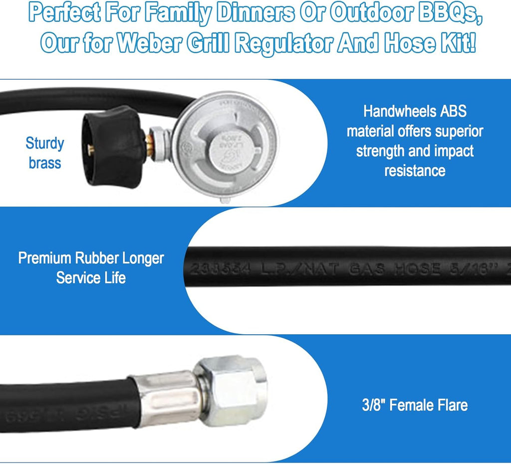 Upgraded for Weber Hose and Regulator kit, for Genesis 300 & Summit 400/600 Series for Weber Grill Regulator and Hose, for Genesis and Summit Series Gas Grills Including Silver Gold Platinum.
