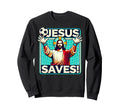 Funny Soccer Goalie Jesus Saves Sweatshirt - Novelty Apparel for Adults