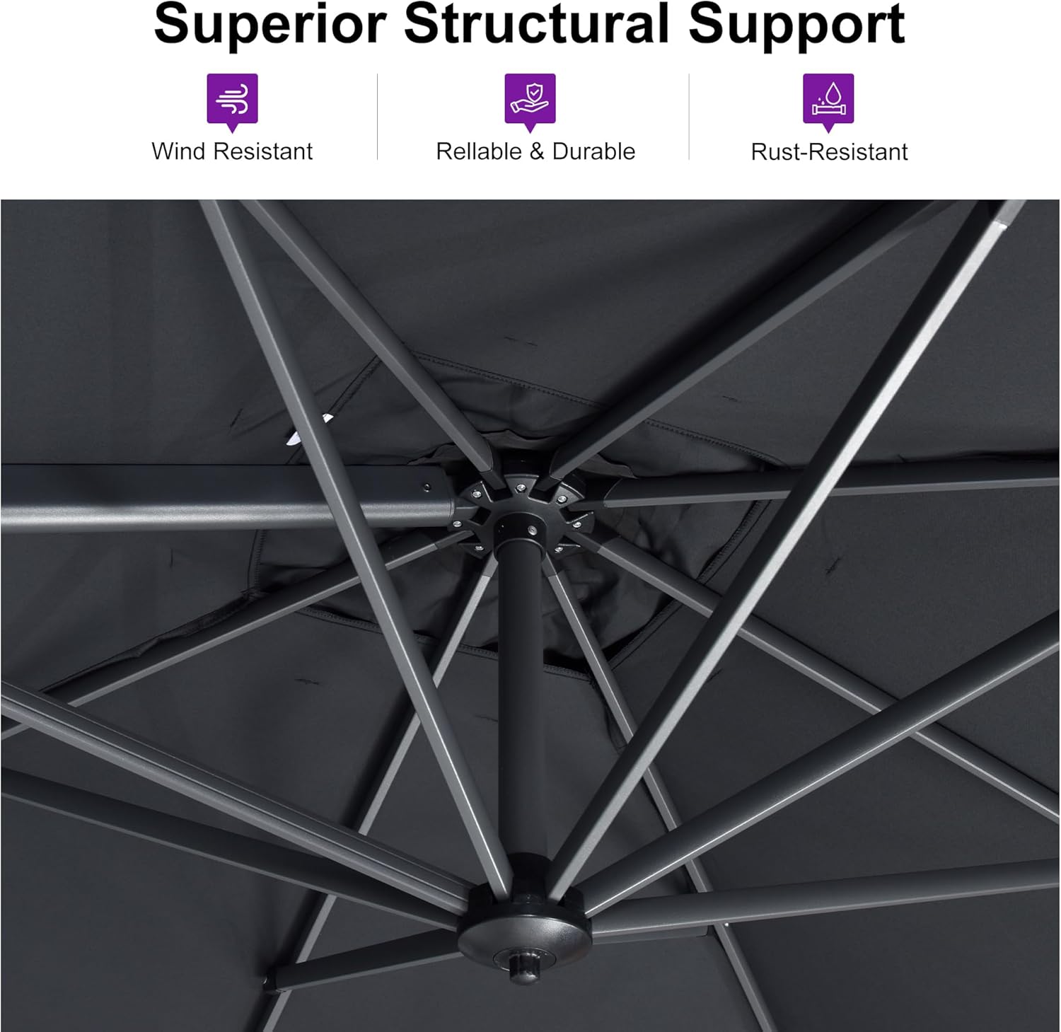 PURPLE LEAF 10 Feet Patio Umbrella Outdoor Cantilever Square Umbrella Aluminum Offset Umbrella with 360-degree Rotation for Garden Deck Pool Patio, Grey