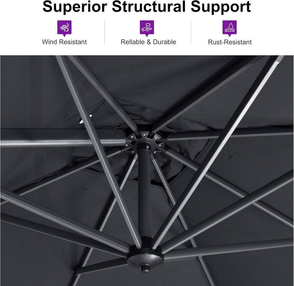 PURPLE LEAF 8 Feet Patio Umbrella Outdoor Cantilever Square Umbrella Aluminum Offset Umbrella with 360-degree Rotation for Garden Deck Pool Patio, Grey