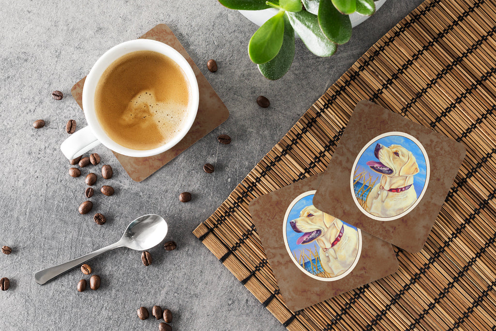 Yellow Labrador at the Beach Foam Coasters Set of 4 Cup Coasters for Indoor Outdoor, Tabletop Protection, Anti Slip, Mouse pad Material
