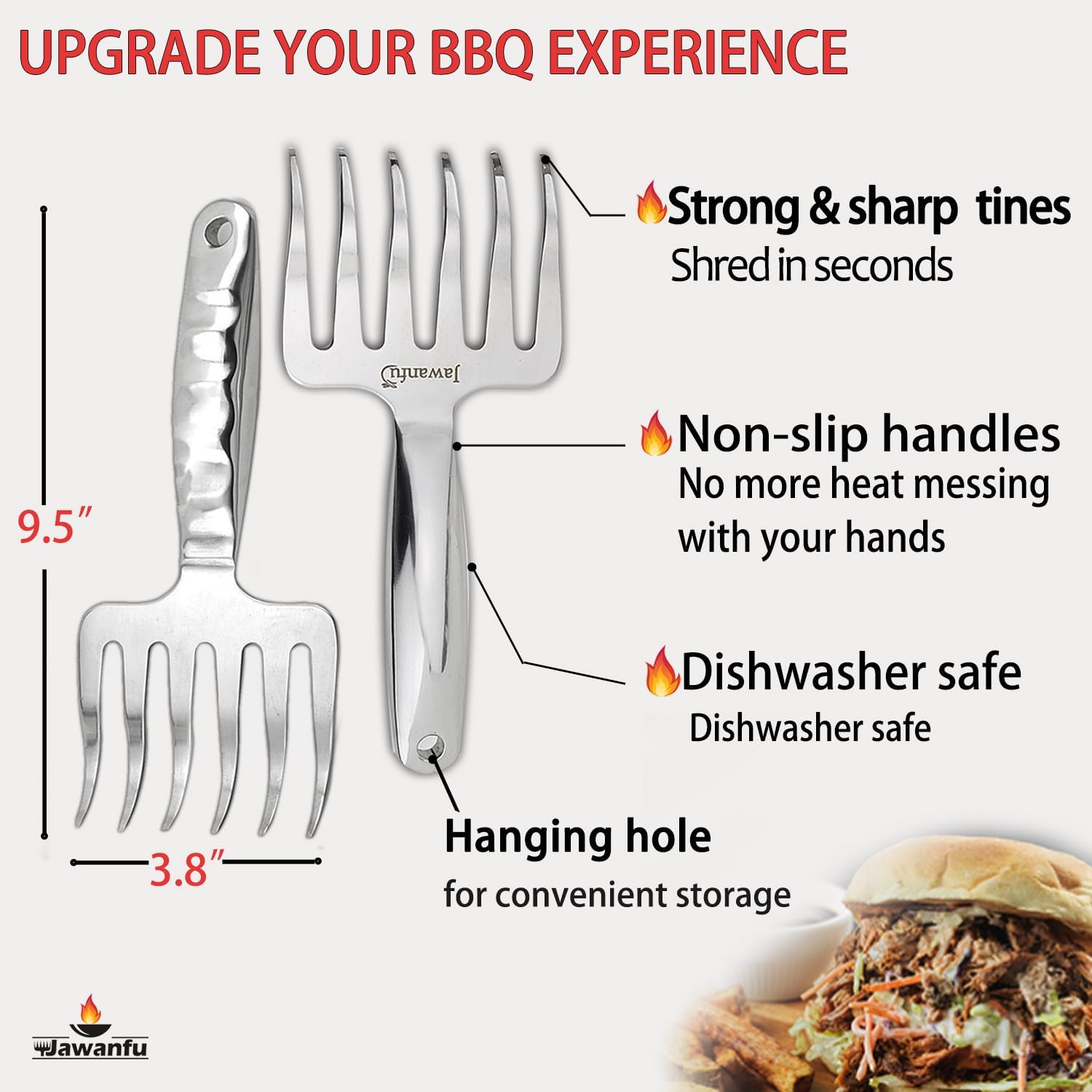 Meat Shredder Claws, 18/8 Stainless Steel Pulled Pork Tools for Shredding Meat, Effortlessly BBQ Tools For Handling, Shredding, Pulling Meat, Smoker Grilling Gifts, Pack of 2
