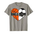 Mom Both Heart Basketball Soccer T-Shirt - Fun Novelty Design for Adults