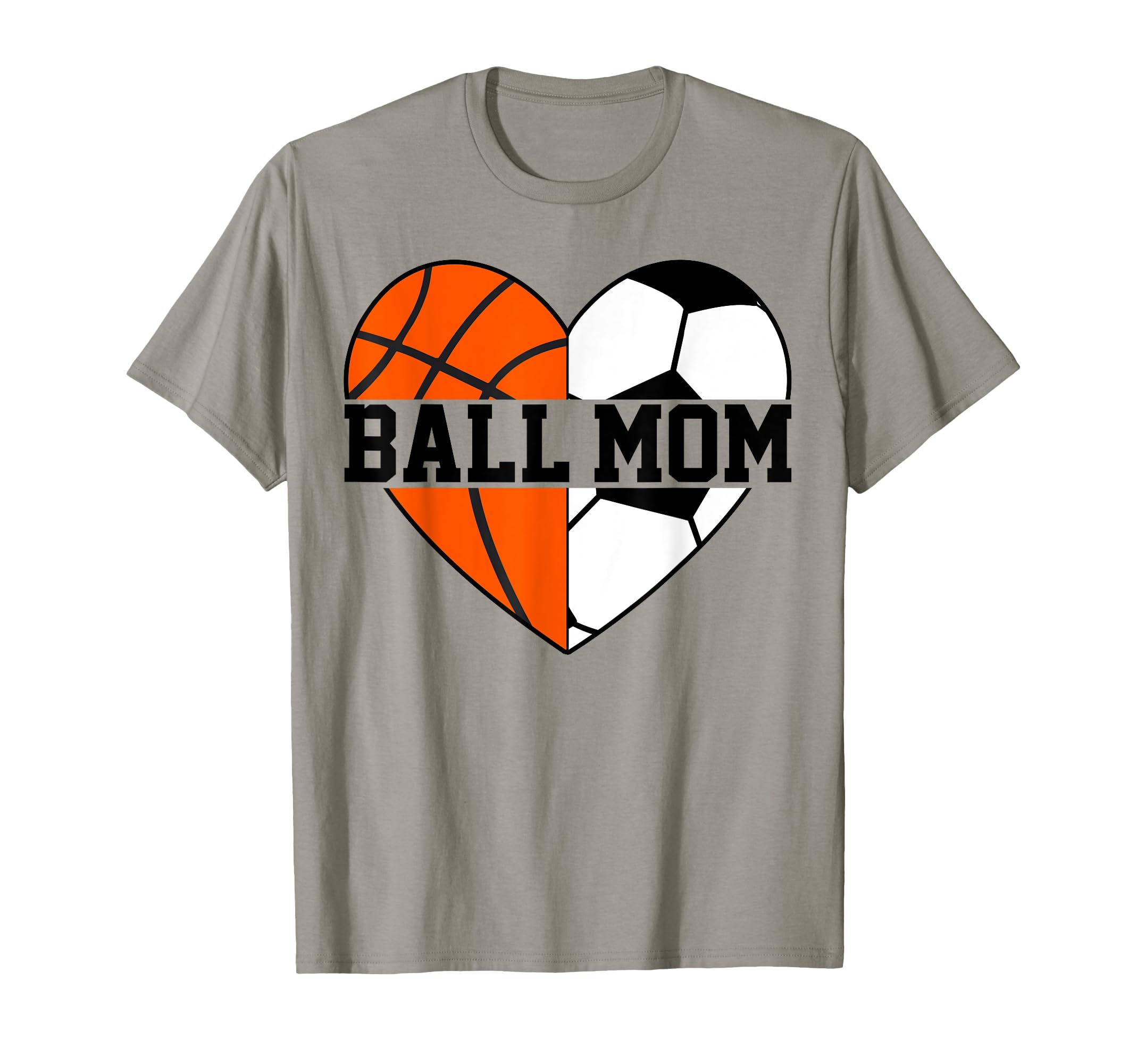 Mom Both Heart Basketball Soccer T-Shirt - Fun Novelty Design for Adults