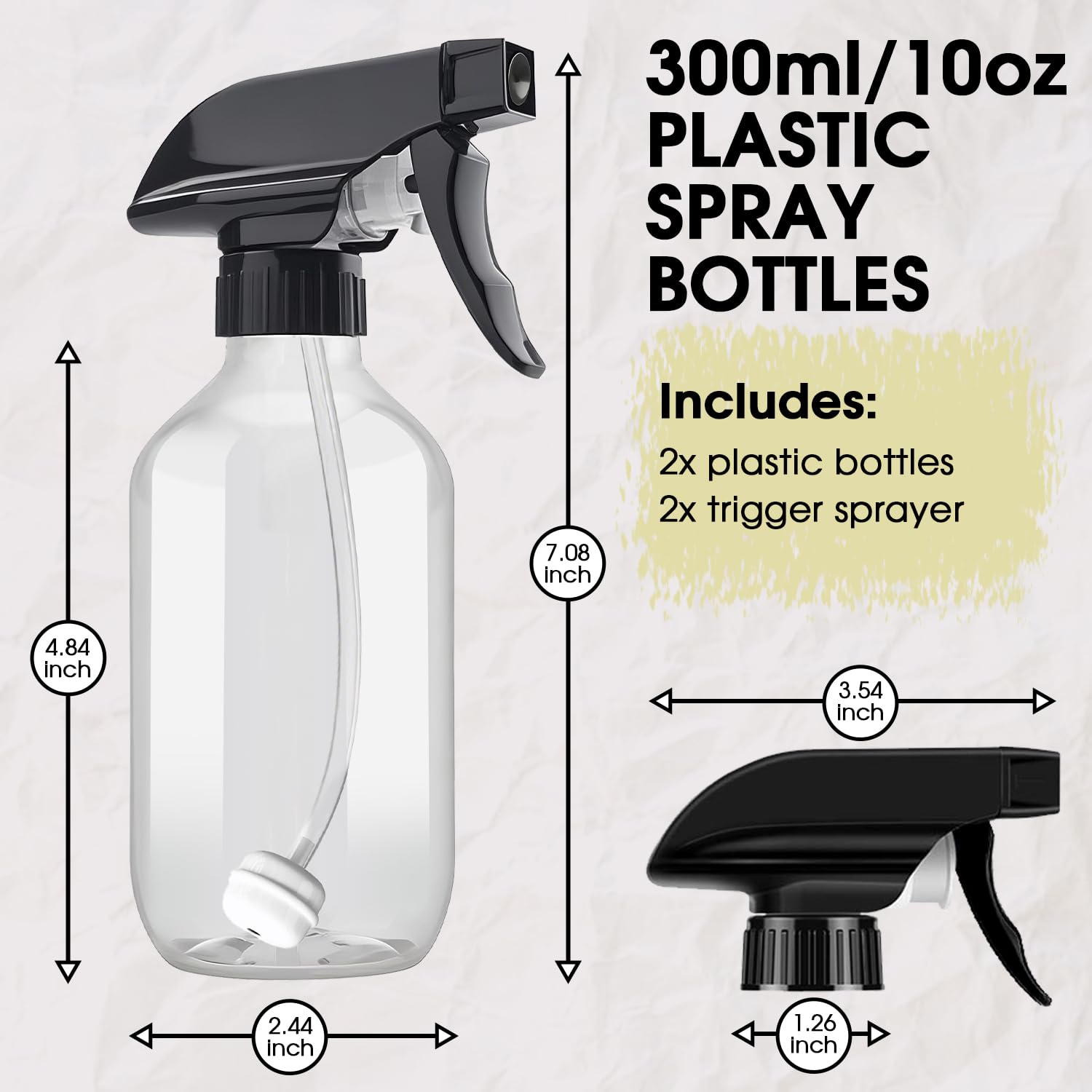 2 Packs Plastic Spray Bottles 360° Water Spray Bottle for Cleaning - 10 oz/300 ml Upside Down Spray Bottle Small Squirt Bottle with Adjustable Nozzle for Hair, Cooking, Plant, Pet (Clear + Brown)