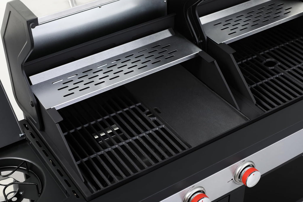 3-Burner Propane Gas BBQ Grill with Side Burner and Charcoal Grill Combo, 37,230 BTU, Enameled Cast Iron Grates, Stainless Steel Outdoor Grill for Patio and Backyard