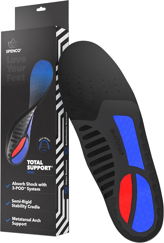 Spenco Total Support Max Shoe Insoles - Orthotic Metatarsal Arch Support Inserts - Absorbs Shock, Reduces Over-Pronation, Conforms to Foot Contours, Deep Heel Cupping Women's 7-8.5/Men's 6-7.5