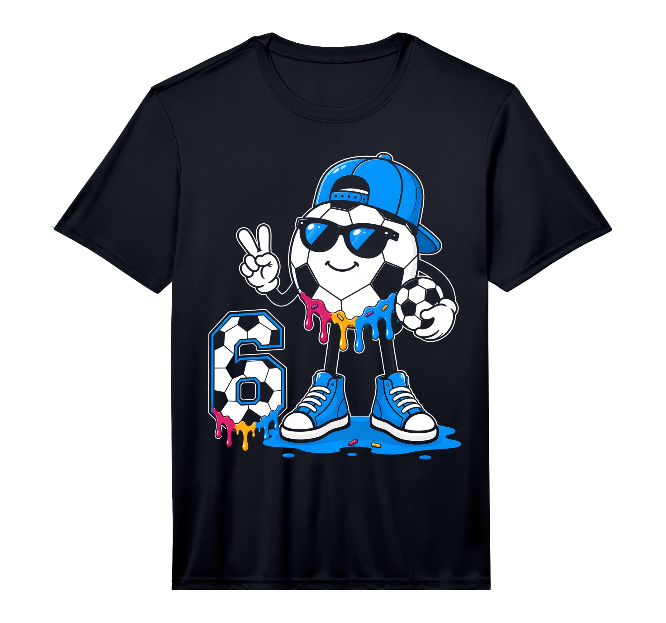 6Th Birthday Soccer Ice Cream Drip 6 T-Shirt - Minimalist Print for Adults