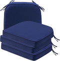 Round Corner Seat Cushions, 17" x 16" x 2", Set of 4, Indoor Outdoor Water Repellent Universal Chair Pads with Ties for Patio Furniture, Garden Deck Dining Chairs, Navy