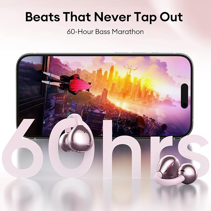 PAXA Stylish Open Ear Clip On Earbuds with Removable Diamond Earring, Clip On Headphones with LCD Touch Screen, Fashionables Open Ear Headphones for Women, Diamond Earring Rose Gold Earbuds