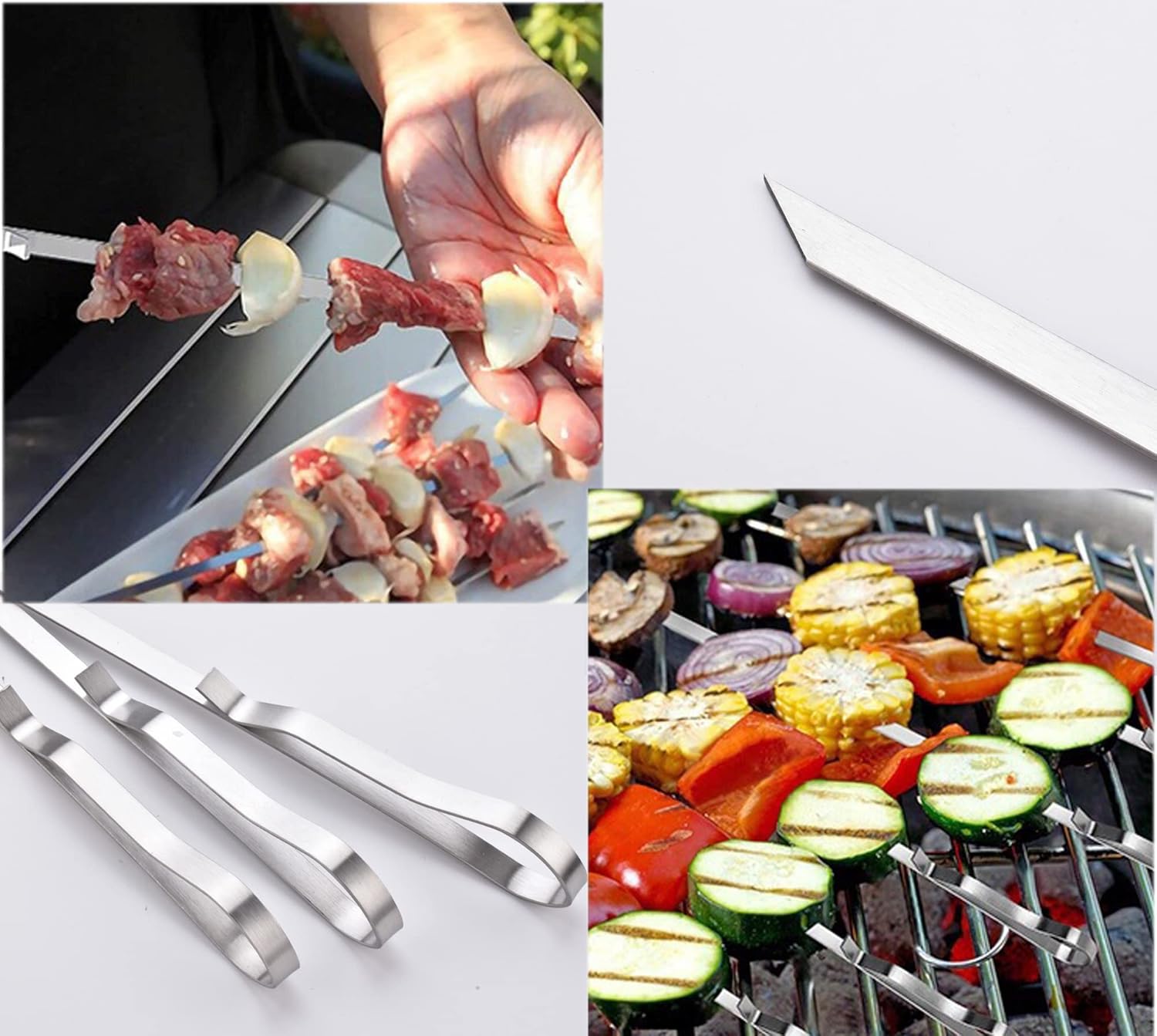17 Inch Long Stainless Steel Skewers for Kabobs,HONSHEN Flat Shish Kabob Barbecue Skewers with Storage Bag - Metal BBQ Skewers for Grilling Meat, Chicken, Shrimp, Vegetables - 10 Pack