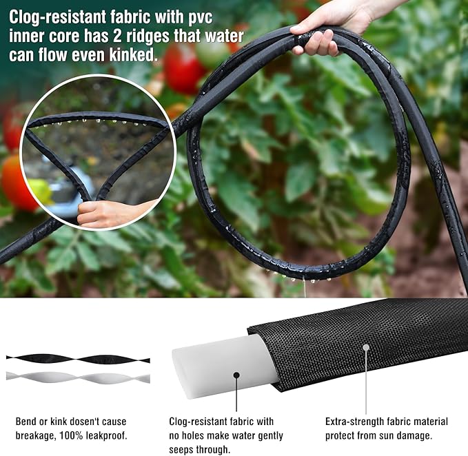 Soaker Hose 75ft for Garden Beds, Drip Irrigation Hose Saves 80% Water, Leak Proof Sprinkler Hose For Garden, Lawn, Flower Bed, Vegetable Field (75FT)