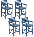 Tall Adirondack Chairs Set of 4, HDPE Wood Balcony Adirondack Chairs Set with Heart Cutout Design, Weather-Resistant Bar Height Furniture for Deck, Porch, Pool (Navy Blue)