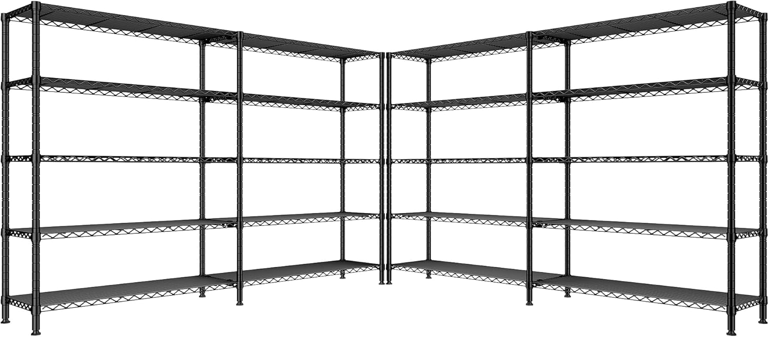 REIBII 70" W Storage Shelves Heavy Duty Load 1600LBS, Metal Shelving 5-Tier Wire Shelving Unit Metal Shelves for Storage Adjustable Shelving Rack for Pantry Kitchen 70" W*15.8" D*72.4" H, 2 Pack