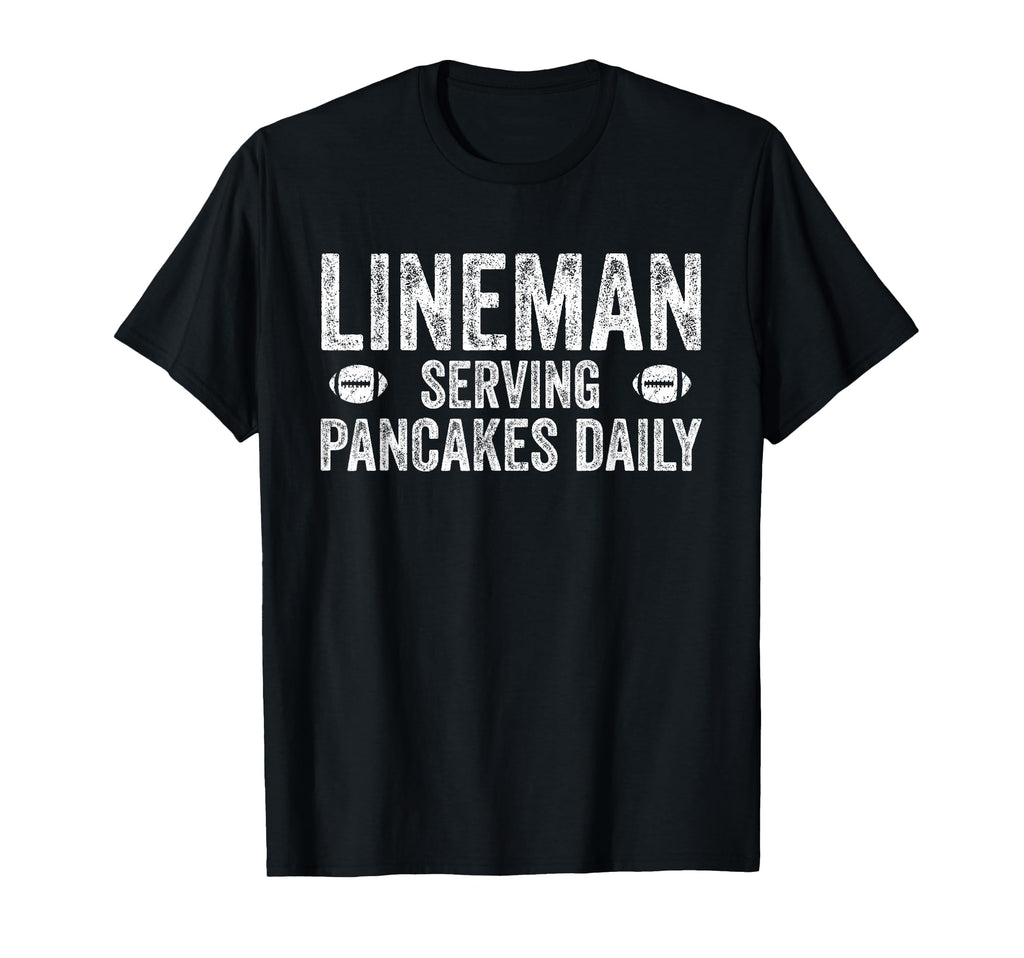Football Lineman Serving Pancakes T-Shirt - Fun Novelty Design Men Women