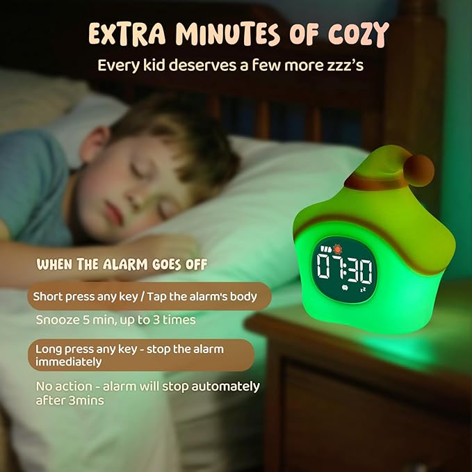 Star Alarm Clock with Night Light for Kids with Sleep Training and Sound Machine, Rechargeable Silicone Lamp OK to Wake Clock，Cute Animal Tabletop Lamp, Perfect Sleep Companion for Boys Girls, Pink