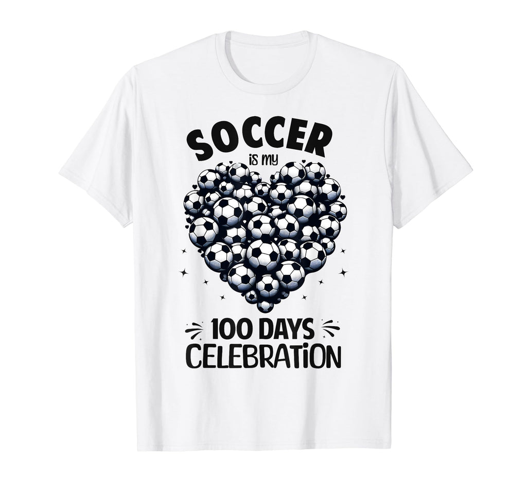 100 Days School Soccer Heart Love 100Th T-Shirt - Trendy Graphic Unisex