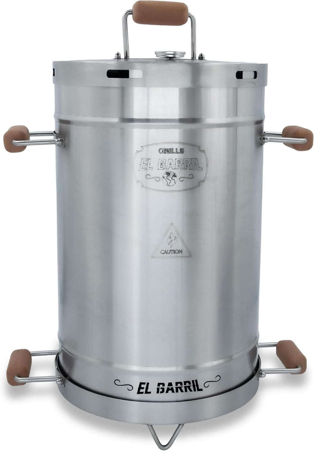 El Barril Lite Medium Barrel Smoker Grill, Stainless Steel 430, 30 lb Capacity, 12 Meat Hooks, Upper Grill and Handler, Portable Charcoal BBQ (Lite 30LBS Medium)