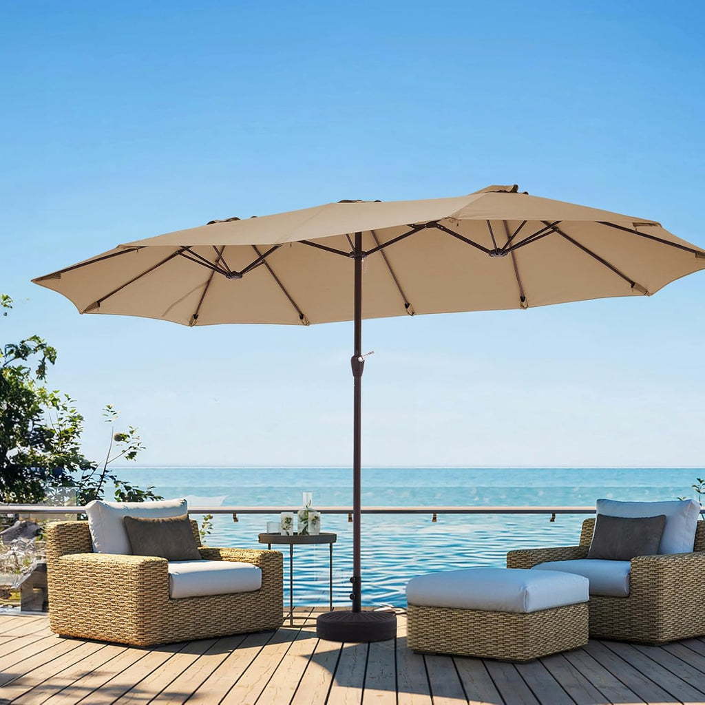 JEAREY 15FT Patio Umbrella Large Outdoor Umbrella Extra Double-Sided Market Umbrella with Crank Handle for Garden, Deck, Backyard and Pool, Beige