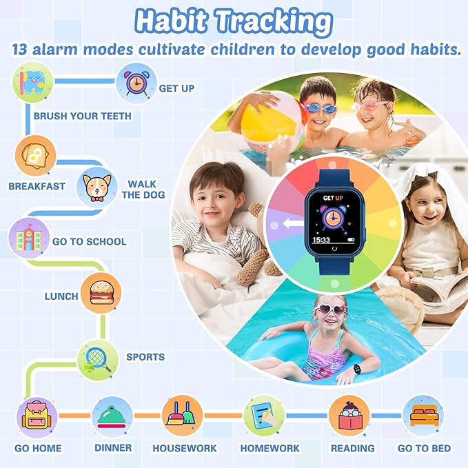 Waterproof Smart Watch for Kids Toys for Boys Age 5-12 with 32 Games, Dual Camera, Habit Tracking, Music Player, Video, Alarm Clock, HD Touchscreen Kids Smart Watch Birthday Gift for 3-12 Year Old