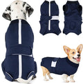 Lukovee Recovery Suit for Dogs, Zipper-On Onesie for Female Male Dog, Abdominal Wounds Cone E-Collar Alternative, Prevent Licking Spay (M, Dark Blue)
