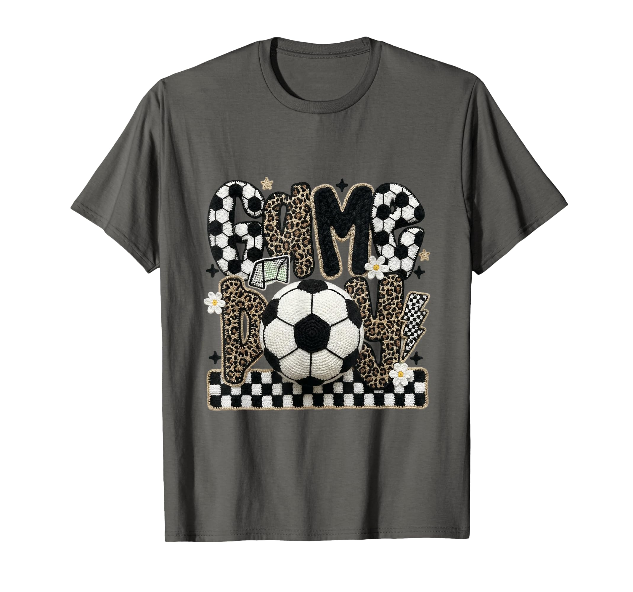 Soccer Leopard Crochet Checkered Floral T-Shirt - Unique Graphic Men Women