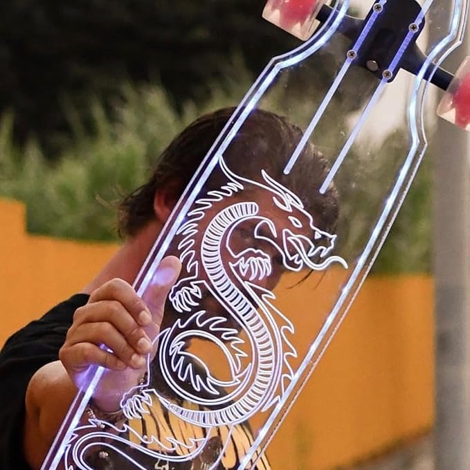 Clear Longboard Skateboard - Transparent Acrylic Long Boards with Light-Up LED Wheels for Smooth Rides - Ride The Streets in Style with Longboard Built for Beginners & Pros Alike