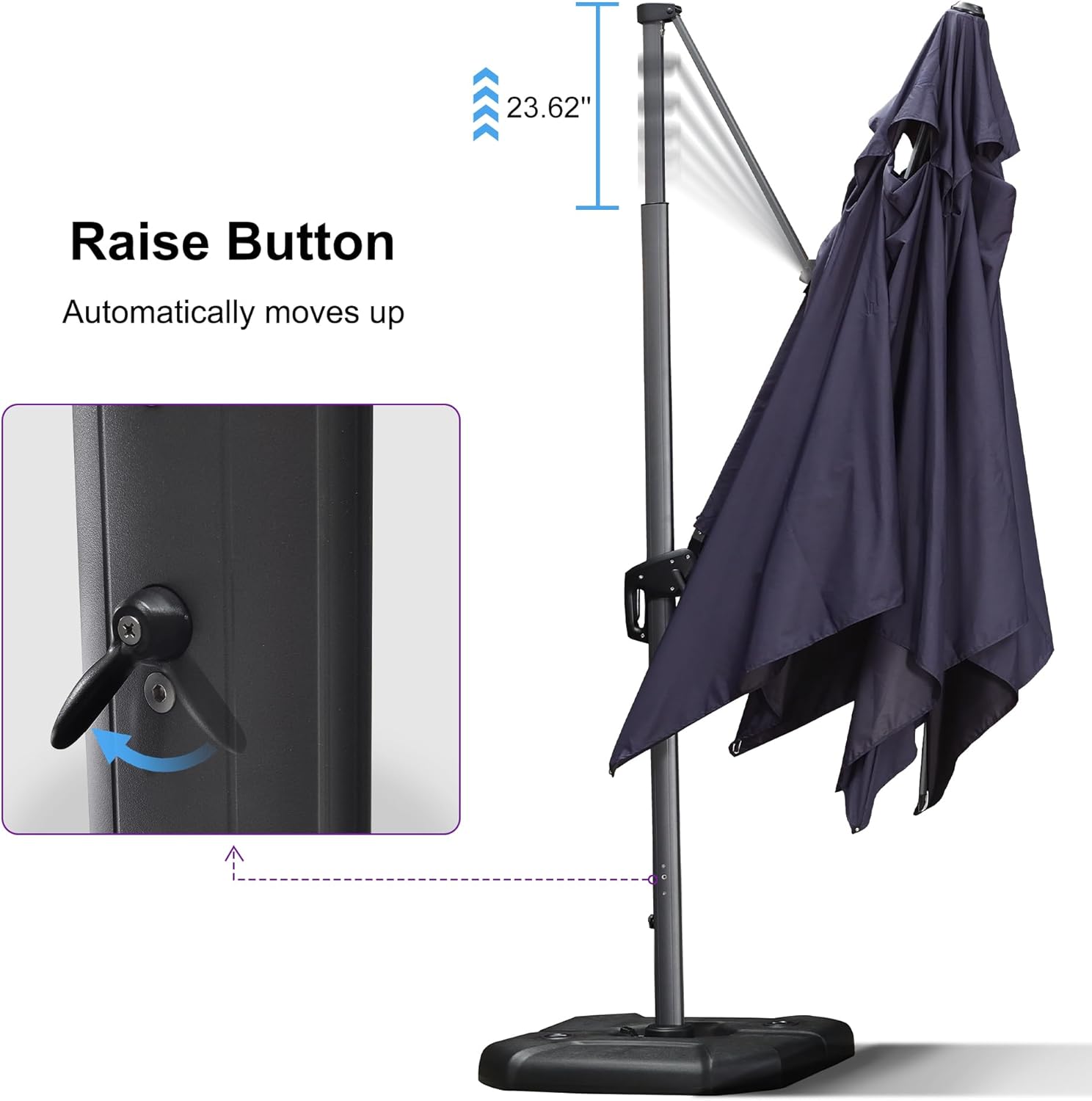PURPLE LEAF 11.5' X 11.5' Telescopic Patio Umbrella Outdoor Cantilever Umbrella Square Up Down Lifting Offset Umbrella with 360-degree Rotation for Garden Deck Pool Patio Navy
