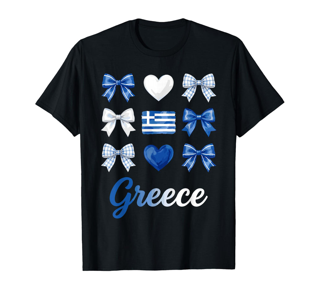 Coquette Bow Greek Flag Greece Hearts T-Shirt - Graphic Print Men Women