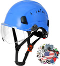 AOLAMEGS Construction Blue Hard Hats - Adjustable Vented Hard Hat with Visor for Men Women ABS Safety Helmet 6-Point Suspension Work Safety Helmet for Outdoor Height Industrial (with Clear Visor)