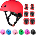 KAMUGO Kids Adjustable Helmet, with Sports Protective Gear Set Knee Elbow Wrist Pads for Toddler Age 2-8 Boys Girls, Bike Skateboard Hoverboard Scooter Rollerblading Helmet Set