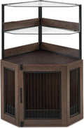 MCombo Small Corner Dog Crate Furniture with Glass Shelves, Wooden Dog Kennel Furniture with Door, Pet Crate Indoor Use, CN17 (Brown)