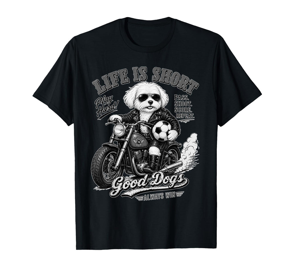 Maltese Motorbike Love Footbal Soccer Digor T-Shirt - Unique Graphic Unisex