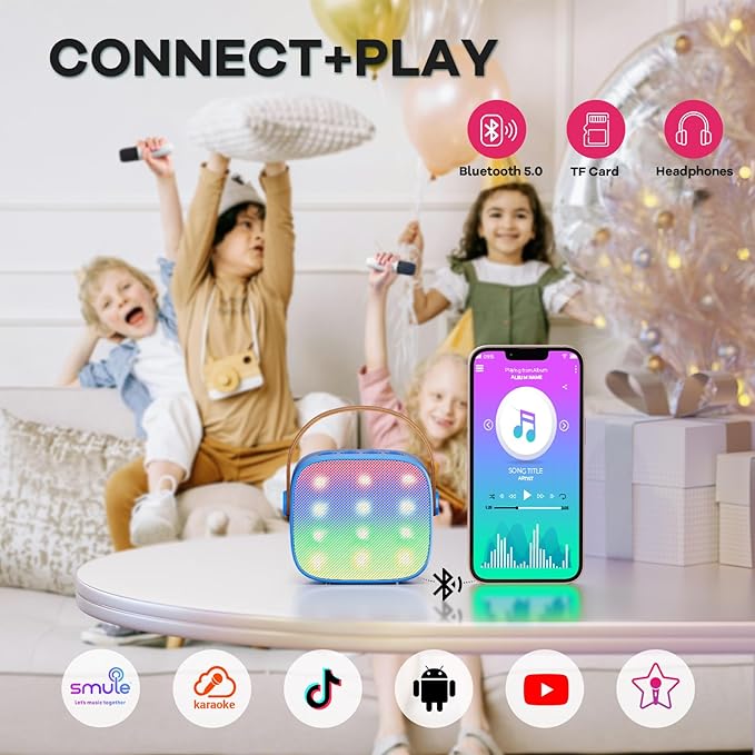 YLL Mini Karaoke Machine for Kids Adults, Portable Bluetooth Speaker with 2 Wireless Microphones, Birthday Gifts Toys for Girls Boys Ages 3, 4, 5, 6, 7, 8, 9,10,11,12+ Years Old Toddler (Royal-Blue)