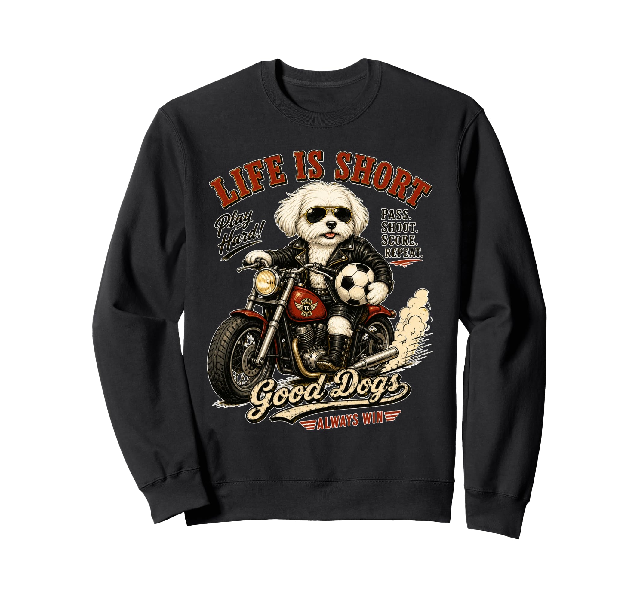 Maltese Motorbike Love Footbal Sweatshirt - Trendy Graphic Men Women