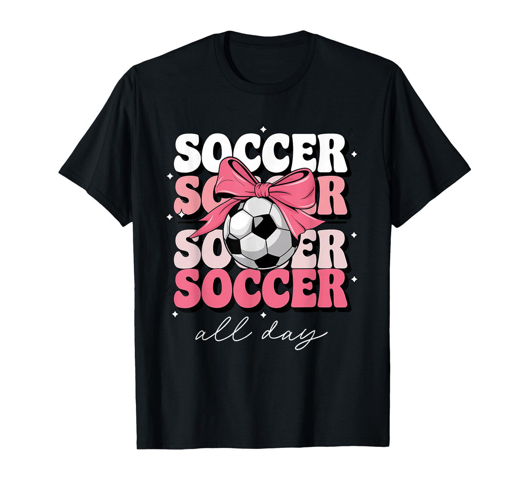 Groovy Soccer Coquette Bow Soccer All T-Shirt - Graphic Print for Adults