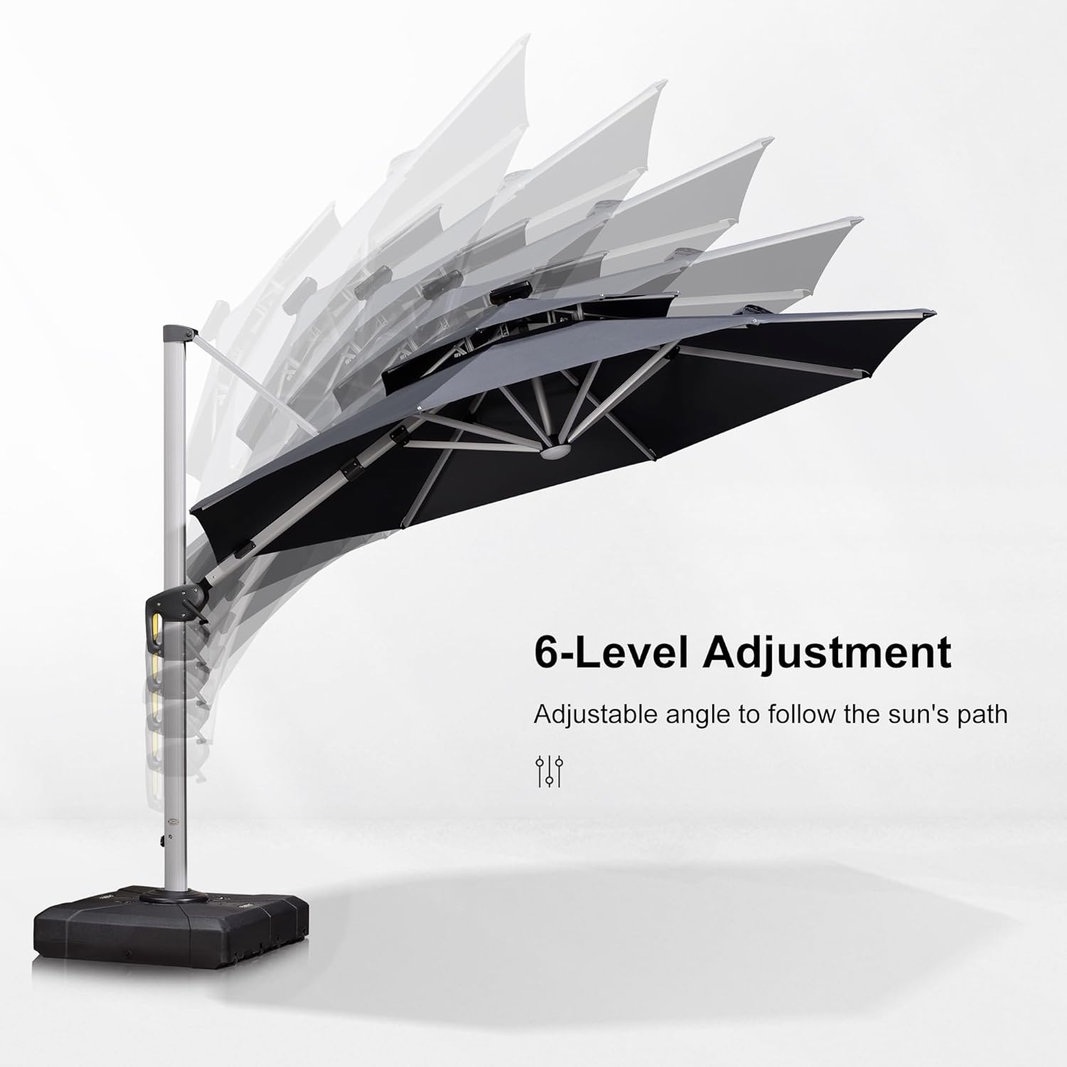 PURPLE LEAF 11ft Patio Umbrella With Base Solar powered LED Cantilever Umbrella with LED lights Windproof Outdoor Offset Umbrella for Garden Deck Pool Patio, Grey