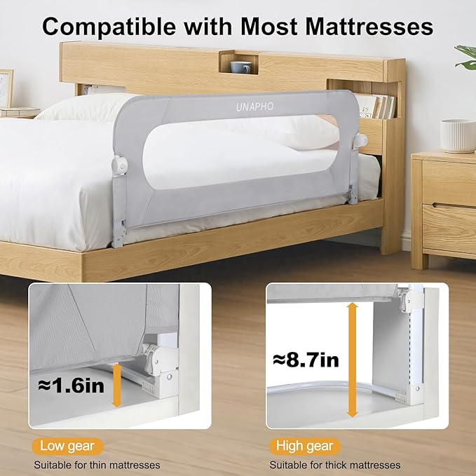 Bed Rail for Toddlers,Swing Down Kids Bed Rails Guard for Twin,Full,Queen,King,Bunk Size Bed,Extral Tall Child Bed Rail Guard with Reinforced Anchor Safety System (Grey, 59inch,1 Side)