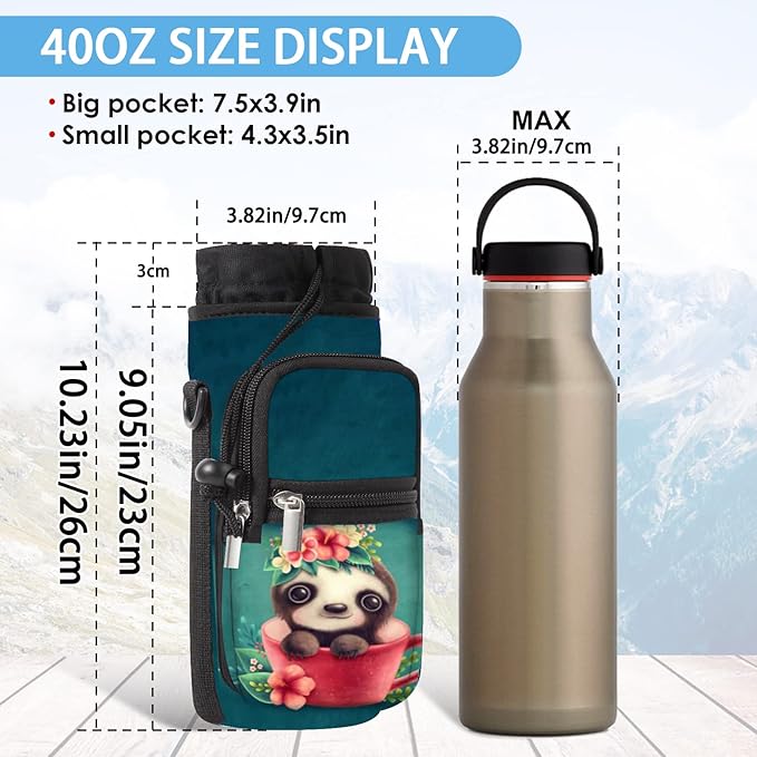 25/32/40/64oz Water Bottle Bag Holder Carrier-Insulated Crossbody Sling Case Sleeve with Strap & Pockets for Men Women Gym Cycling Travel Walking Hiking Camping