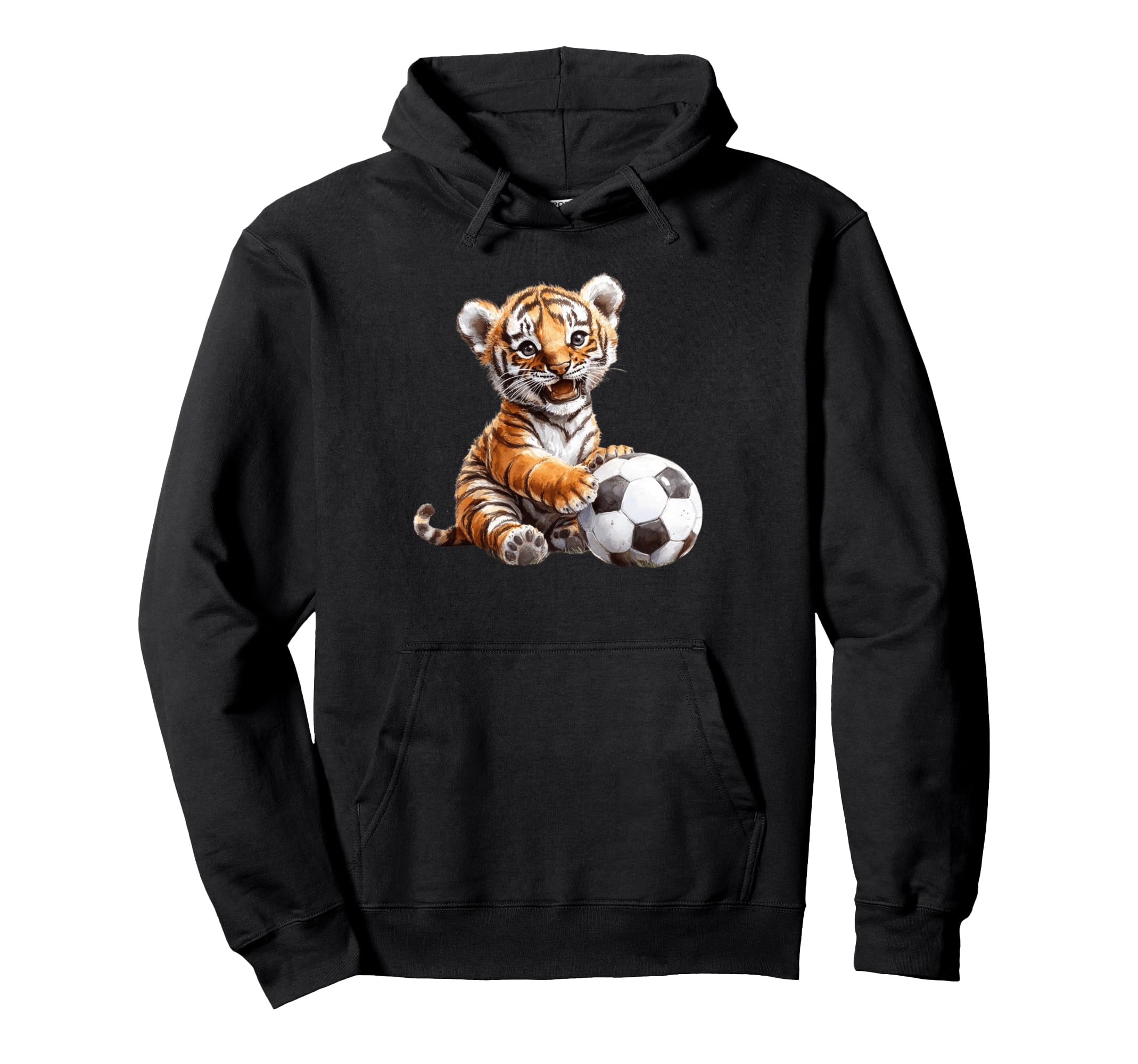 Tiger Playing Soccer Ball Art Hoodie - Fun Novelty Design for Adults