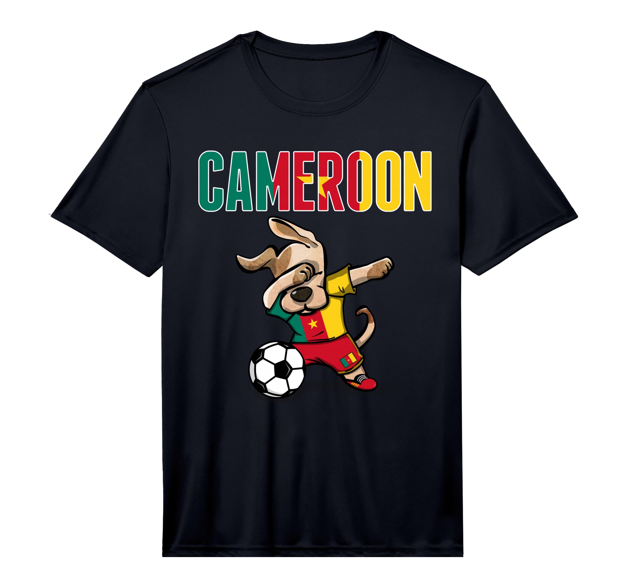 Dabbing Dog Cameroon Soccer Fans T-Shirt - Casual Everyday Wear Men Women