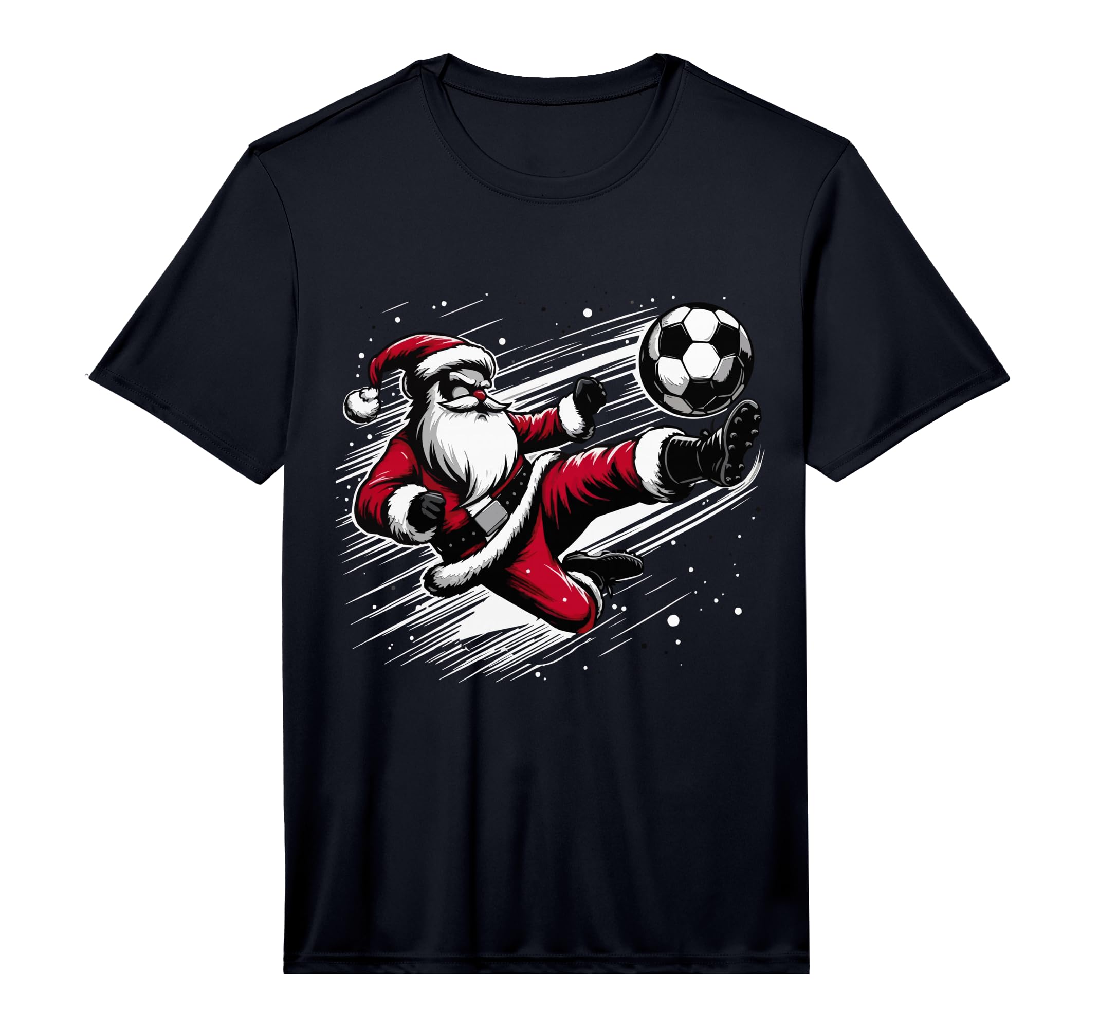 Kicking It Santa Energetic Soccer Santa T-Shirt - Trendy Graphic Men Women