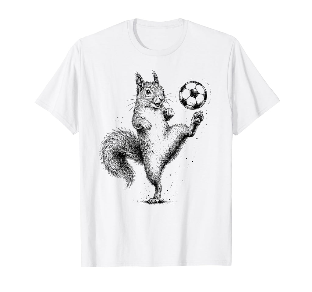 Funny Squirrel Playing Soccer Ball T-Shirt - Fun Novelty Design Men Women