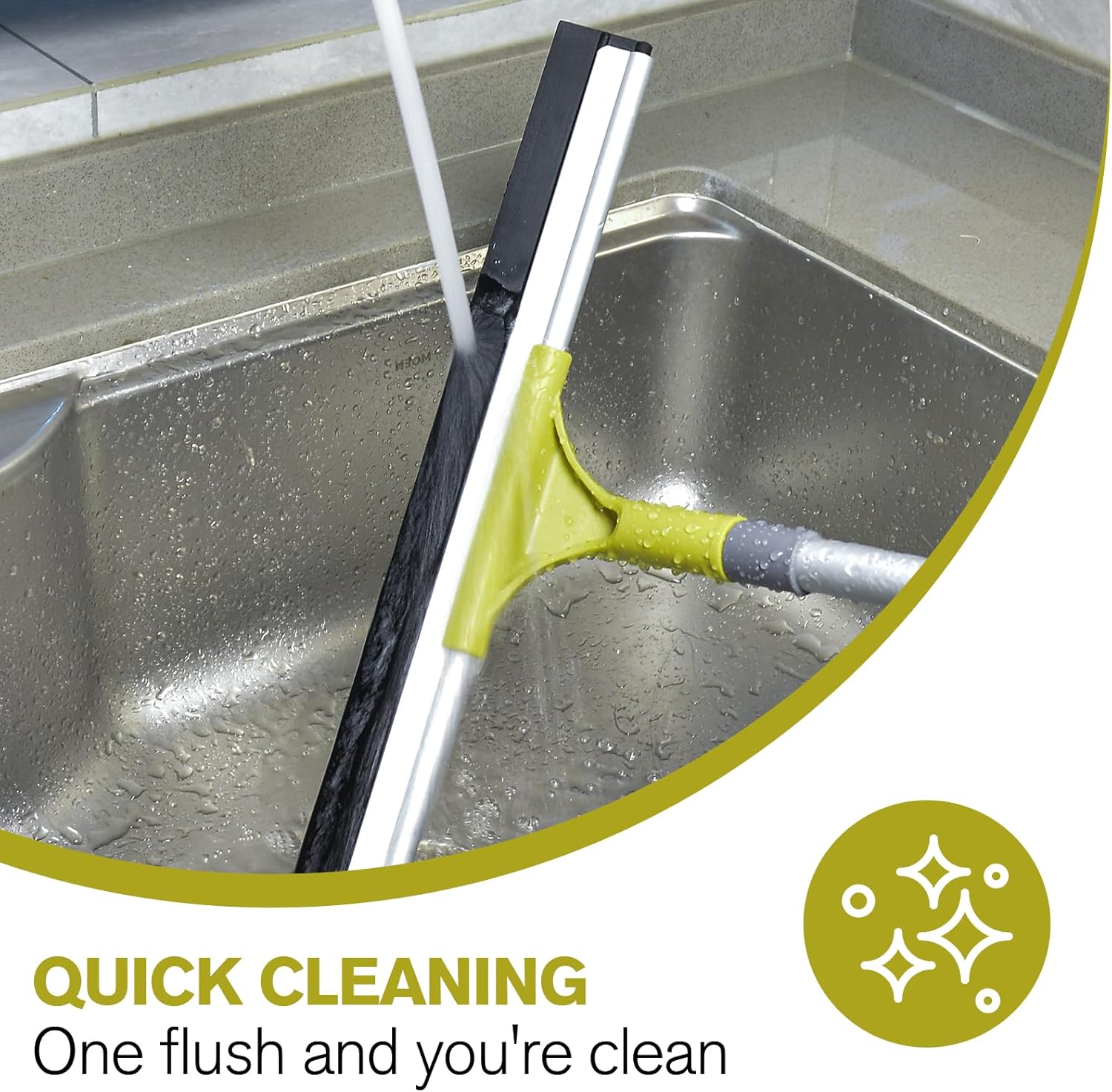 60'' Floor Squeegee Heavy Duty Scrubber with Telescopic Pole, Long Handle Squeegee for Floor with Rubber Blade, Broom for Concrete Floor Shower Tile Glass Pool Garage -17in