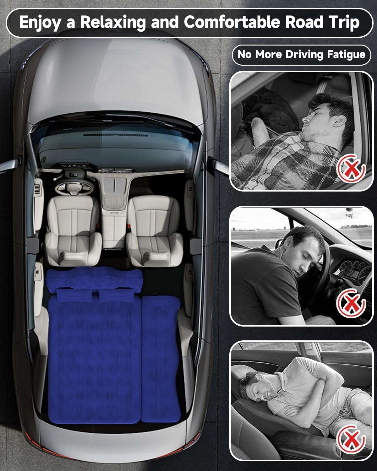 Umbrauto 29.53in/75cm Wide Car Air Mattress Inflatable SUV, Truck & Van Back Seat Camping Bed with Pump & Pillows, Navy
