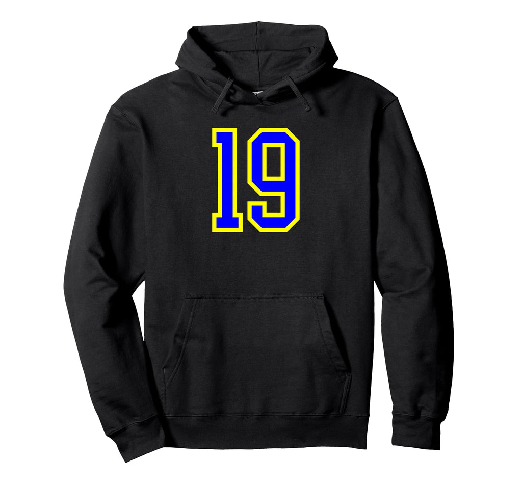 Blue Yellow Sport Team Number 19 Hoodie - Casual Everyday Wear for Adults