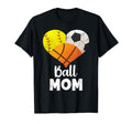 Ball Mom Heart Softball Soccer Basketball T-Shirt - Trendy Graphic Unisex